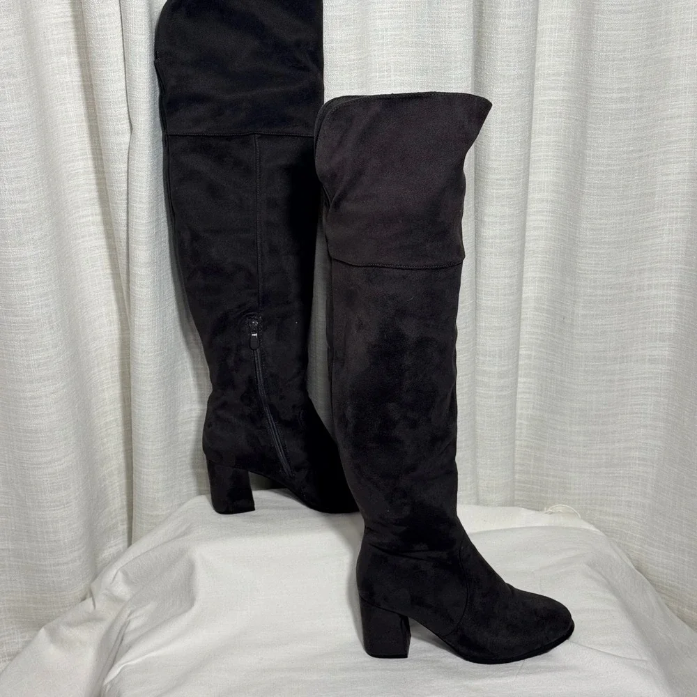 Dream Pairs Over The Knee Thigh High Sz 7 Gray Faux Suede Block Heel Side Zip